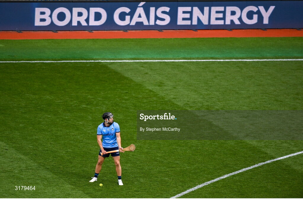 5 July 2025; Sean Currie of Dublin prepares to take a free during the GAA Hurling All-Ireland Senior Championship semi-final match between Cork and Dublin at Croke Park in Dublin. Photo by Stephen McCarthy/Sportsfile
