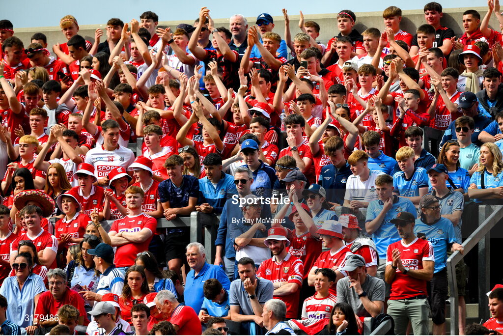 5 July 2025; Cork and Dublin supporters, on Hill 16, before the GAA Hurling All-Ireland Senior Championship semi-final match between Cork and Dublin at Croke Park in Dublin. Photo by Ray McManus/Sportsfile