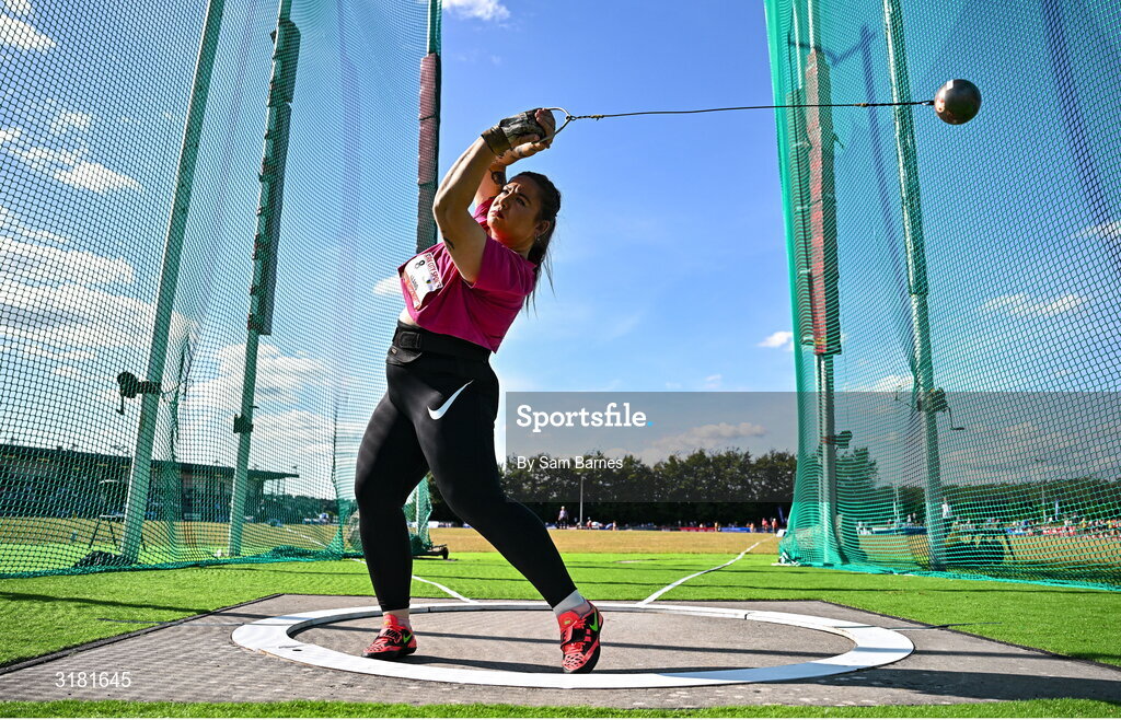 9 July 2025; Beatrice Llano of Norway competes in the Inspire (Credit Union) Women's Hammer during the Cork City Sports meet at MTU Arena in Cork. Photo by Sam Barnes/Sportsfile