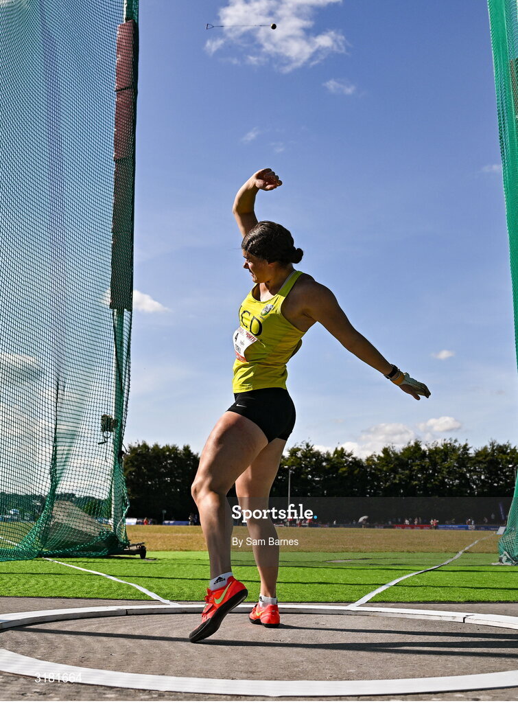 9 July 2025; Nicola Tuthill of Ireland competes in the Inspire (Credit Union) Women's Hammer during the Cork City Sports meet at MTU Arena in Cork. Photo by Sam Barnes/Sportsfile