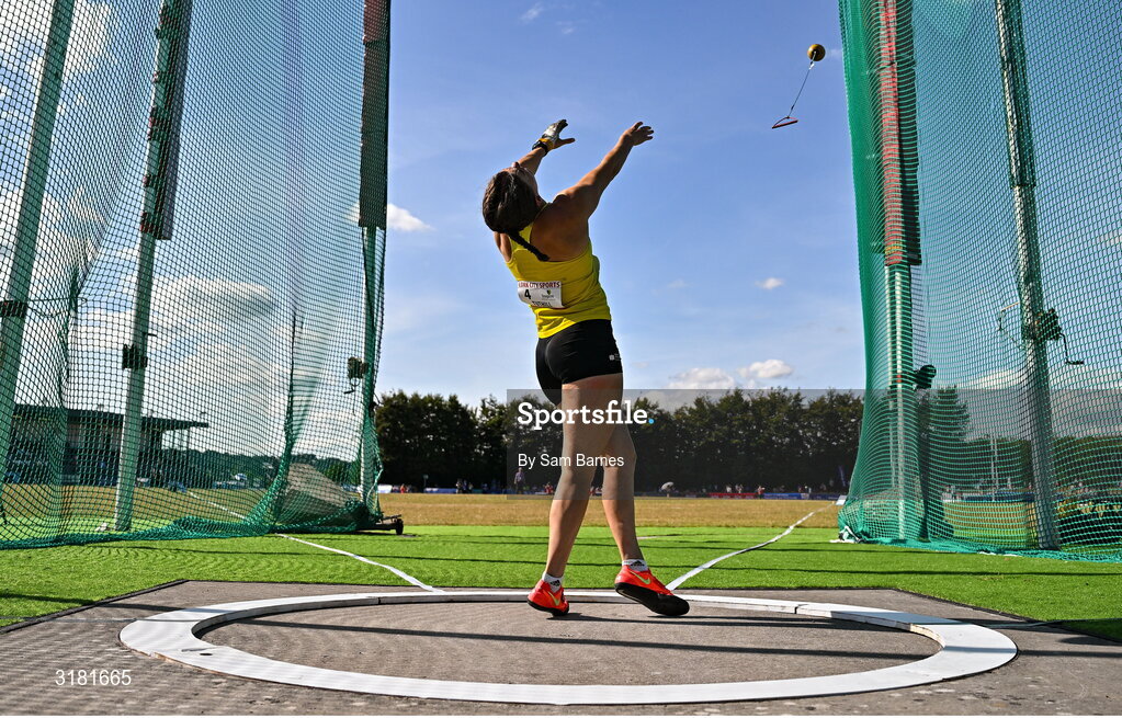 9 July 2025; Nicola Tuthill of Ireland competes in the Inspire (Credit Union) Women's Hammer during the Cork City Sports meet at MTU Arena in Cork. Photo by Sam Barnes/Sportsfile