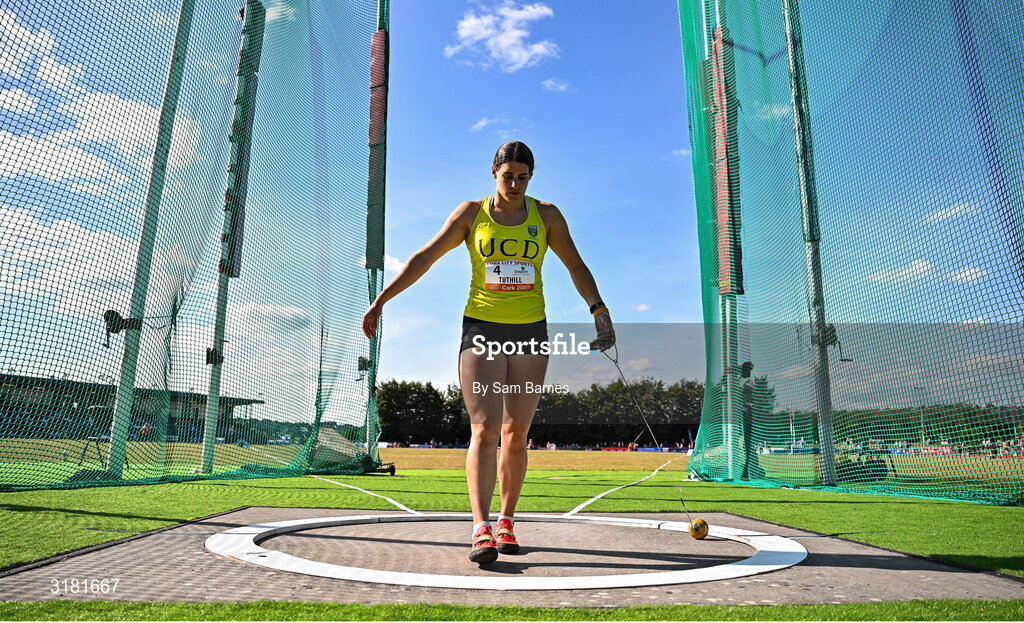 9 July 2025; Nicola Tuthill of Ireland competes in the Inspire (Credit Union) Women's Hammer during the Cork City Sports meet at MTU Arena in Cork. Photo by Sam Barnes/Sportsfile