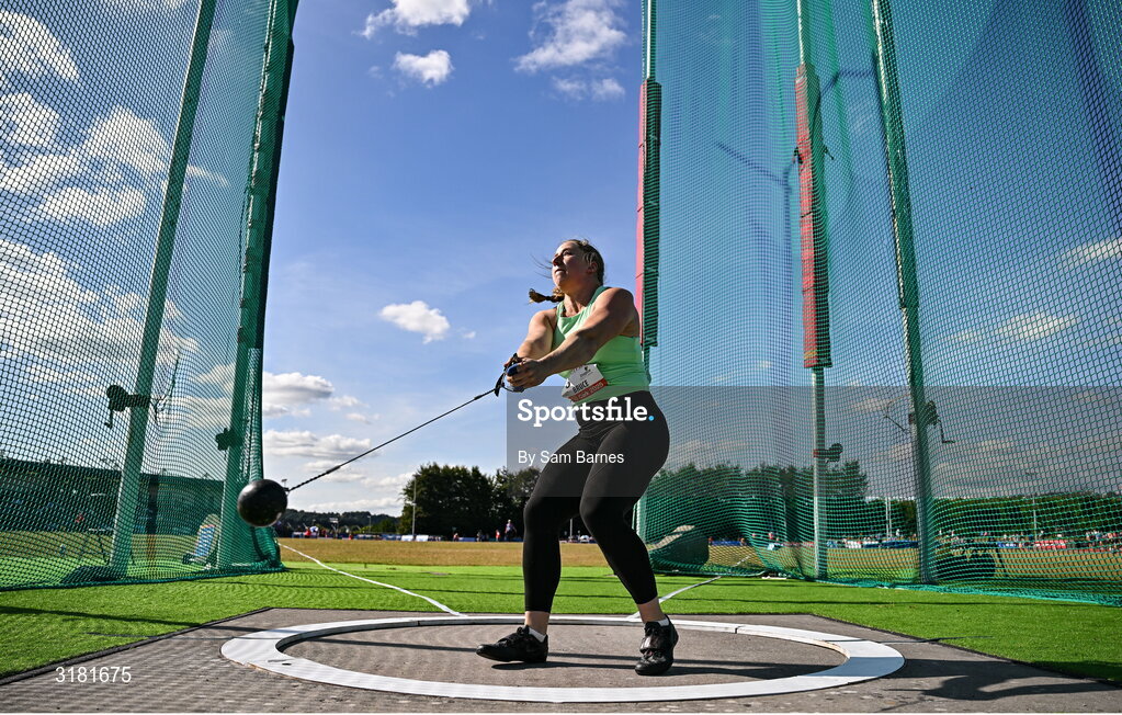9 July 2025; Lauren Bruce of Australia of Ireland competes in the Inspire (Credit Union) Women's Hammer during the Cork City Sports meet at MTU Arena in Cork. Photo by Sam Barnes/Sportsfile