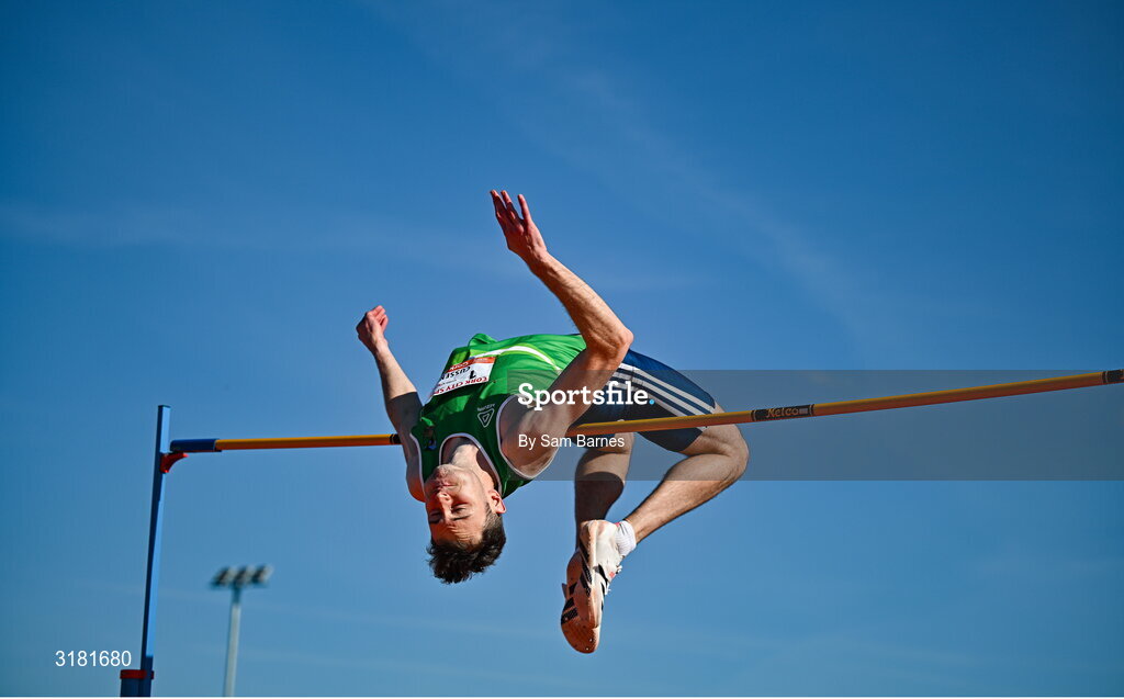 9 July 2025; David Cussen of Old Abbey AC competes in the C103 and Cork's 96FM Men's High Jump during the Cork City Sports meet at MTU Arena in Cork. Photo by Sam Barnes/Sportsfile