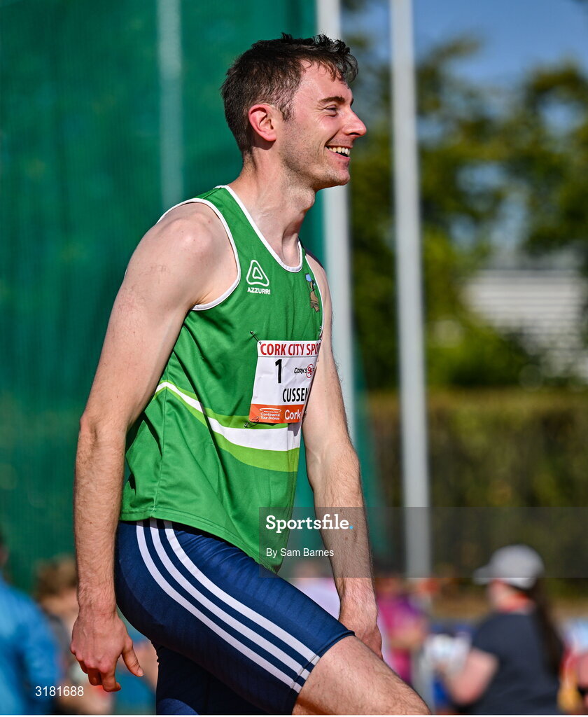 9 July 2025; David Cussen of Old Abbey AC after winning the C103 and Cork's 96FM Men's High Jump during the Cork City Sports meet at MTU Arena in Cork. Photo by Sam Barnes/Sportsfile