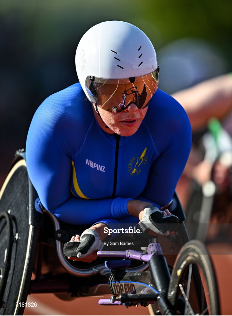 9 July 2025; Hannah Cockroft of Great Britain before competing in the LeisureWorld and Cork Sports Partnership T54 Women's 800m during the Cork City Sports meet at MTU Arena in Cork. Photo by Sam Barnes/Sportsfile