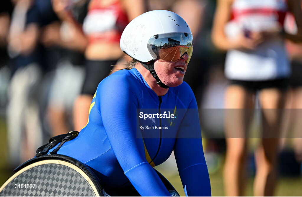 9 July 2025; Hannah Cockroft of Great Britain after winning the LeisureWorld and Cork Sports Partnership T54 Women's 800m during the Cork City Sports meet at MTU Arena in Cork. Photo by Sam Barnes/Sportsfile