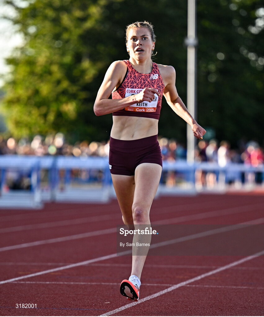 9 July 2025; Megan Keith of Great Britain on her way to winning the PJ Hegarty Women's 3000m during the Cork City Sports meet at MTU Arena in Cork. Photo by Sam Barnes/Sportsfile