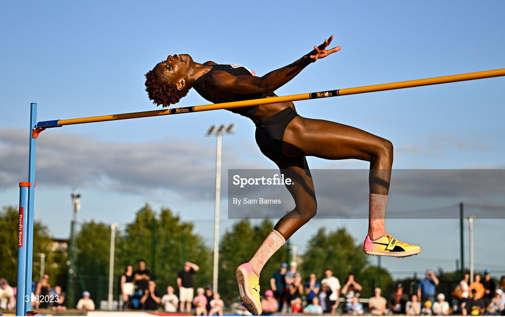 9 July 2025; Fatoumata Balley of Guinea competes in the MMOS Women's High Jump during the Cork City Sports meet at MTU Arena in Cork. Photo by Sam Barnes/Sportsfile