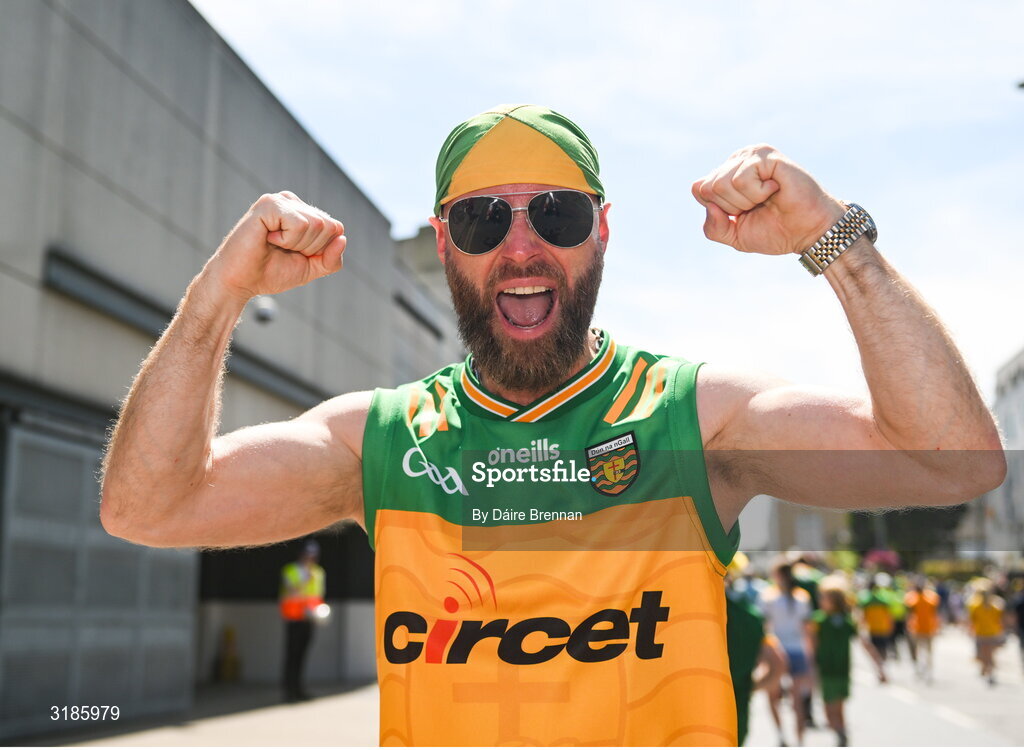 13 July 2025; Donegal supporter Marcus Curran, from Castlefin, Co Donegal, ahead of the GAA Football All-Ireland Senior Championship semi-final match between Meath and Donegal at Croke Park in Dublin. Photo by Daire Brennan/Sportsfile