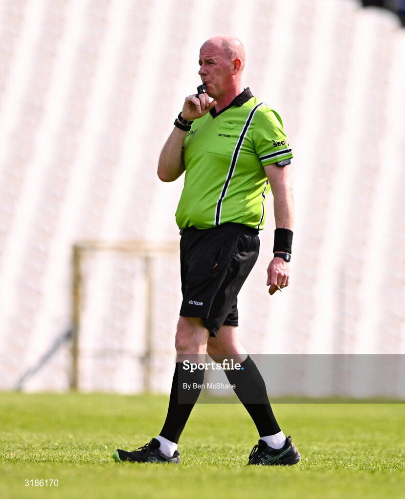 13 July 2025; Referee Paul McCaughey during the TG4 All-Ireland Ladies Football Junior Championship semi-final match between Antrim and Sligo at St Tiernach’s Park in Clones, Monaghan. Photo by Ben McShane/Sportsfile