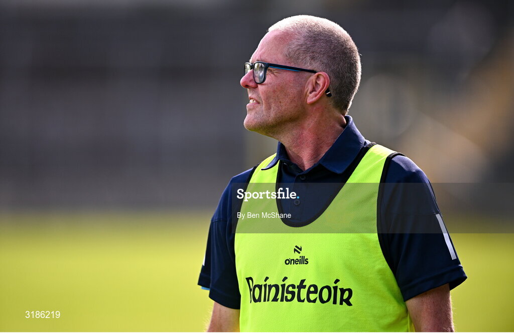 13 July 2025; Antrim manager Chris Scullion during the TG4 All-Ireland Ladies Football Junior Championship semi-final match between Antrim and Sligo at St Tiernach’s Park in Clones, Monaghan. Photo by Ben McShane/Sportsfile