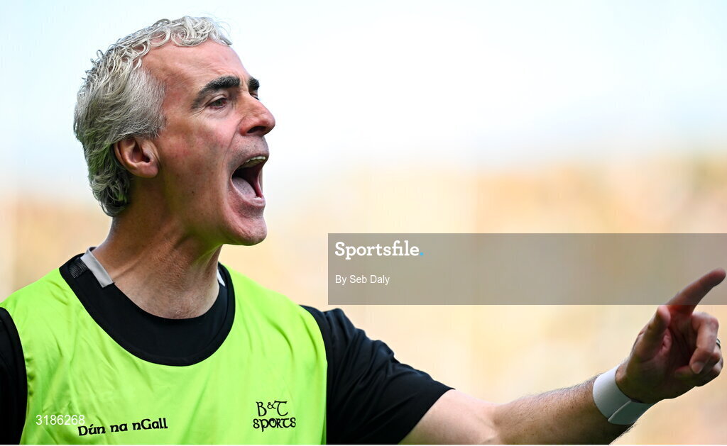 13 July 2025; Donegal manager Jim McGuinness during the GAA Football All-Ireland Senior Championship semi-final match between Meath and Donegal at Croke Park in Dublin. Photo by Seb Daly/Sportsfile