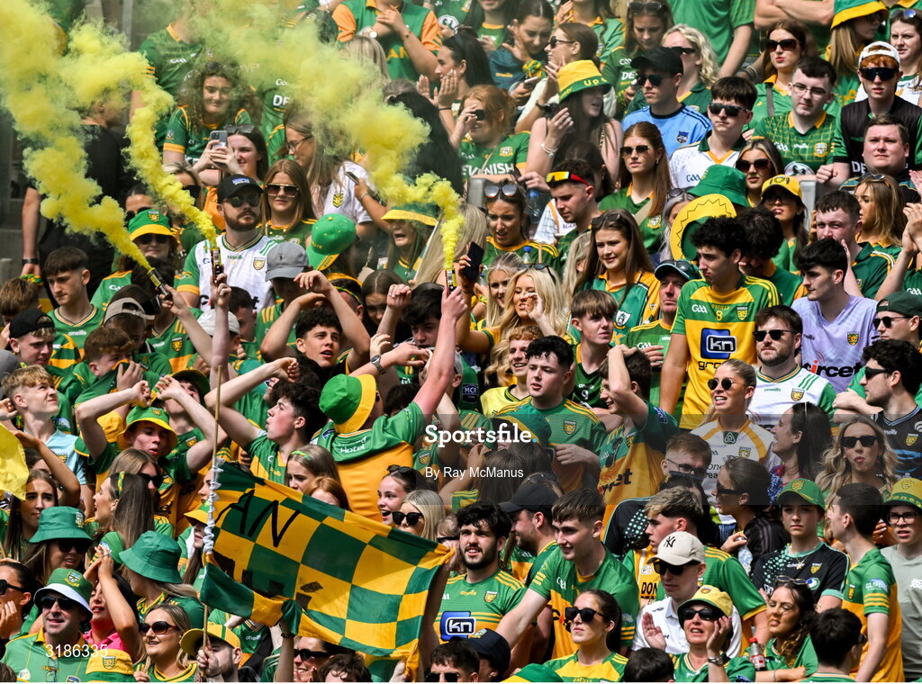 13 July 2025; Donegal supporters, on Hill 16, before the GAA Football All-Ireland Senior Championship semi-final match between Meath and Donegal at Croke Park in Dublin. Photo by Ray McManus/Sportsfile
