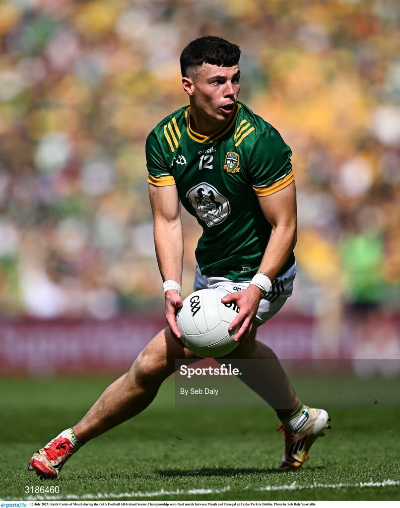 13 July 2025; Keith Curtis of Meath during the GAA Football All-Ireland Senior Championship semi-final match between Meath and Donegal at Croke Park in Dublin. Photo by Seb Daly/Sportsfile