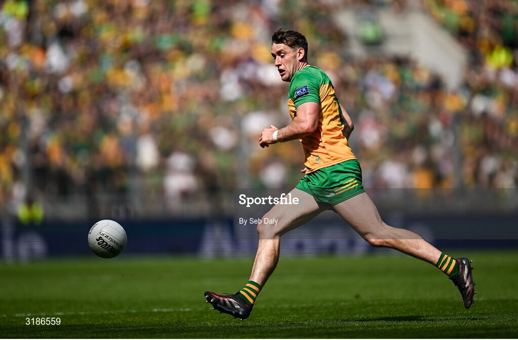 13 July 2025; Hugh McFadden of Donegal during the GAA Football All-Ireland Senior Championship semi-final match between Meath and Donegal at Croke Park in Dublin. Photo by Seb Daly/Sportsfile