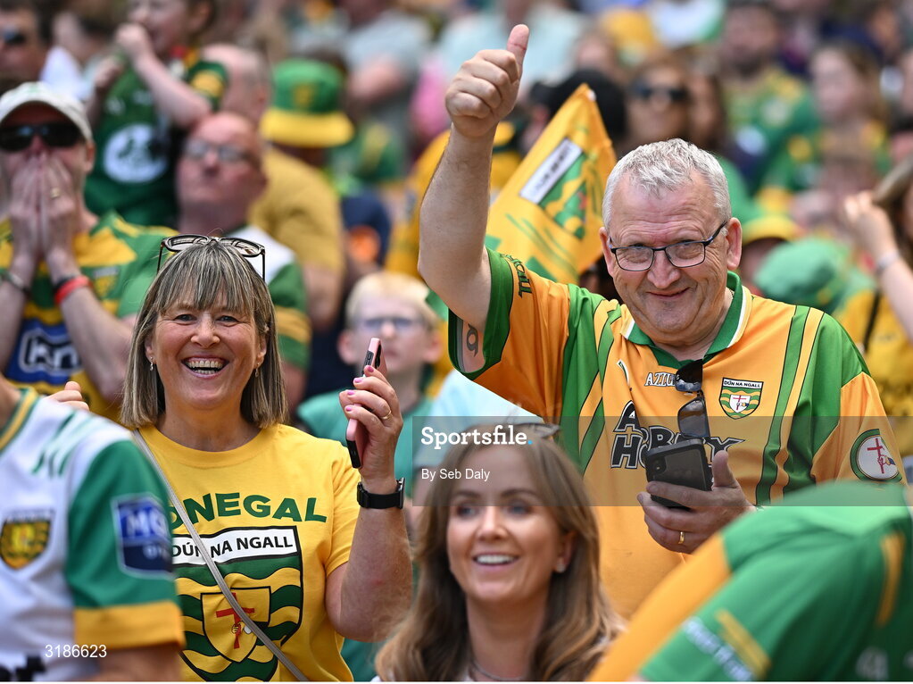 13 July 2025; Donegal supporters before the GAA Football All-Ireland Senior Championship semi-final match between Meath and Donegal at Croke Park in Dublin. Photo by Seb Daly/Sportsfile