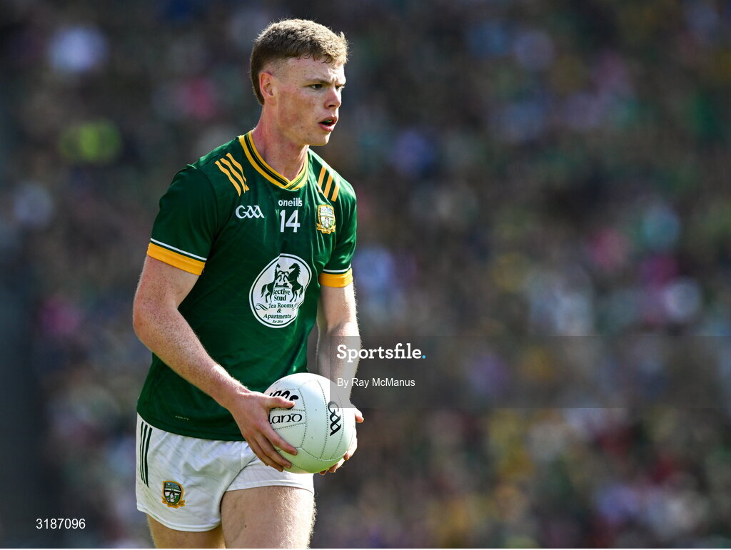 13 July 2025; Mathew Costello of Meath during the GAA Football All-Ireland Senior Championship semi-final match between Meath and Donegal at Croke Park in Dublin. Photo by Ray McManus/Sportsfile