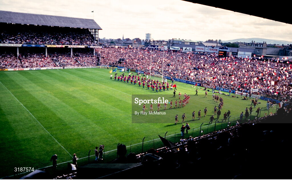7 September 1986; A general view of the pre-match parade before the All Ireland Senior Hurling Championship Final match between Cork and Galway at Croke Park, Dublin. Photo by Ray McManus/Sportsfile