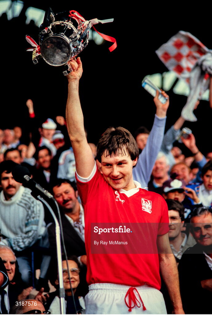 7 September 1986; Cork captain Tom Cashman lifts the Liam MacCarthy Cup after the All Ireland Senior Hurling Championship Final match between Cork and Galway at Croke Park, Dublin. Photo by Ray McManus/Sportsfile