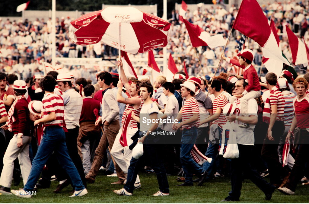 2 September 1984; Cork fans celebrate after the All-Ireland Senior Hurling Championship Final between Cork and Offaly at Semple Stadium in Thurles, Tipperary. Photo by Ray McManus/Sportsfile