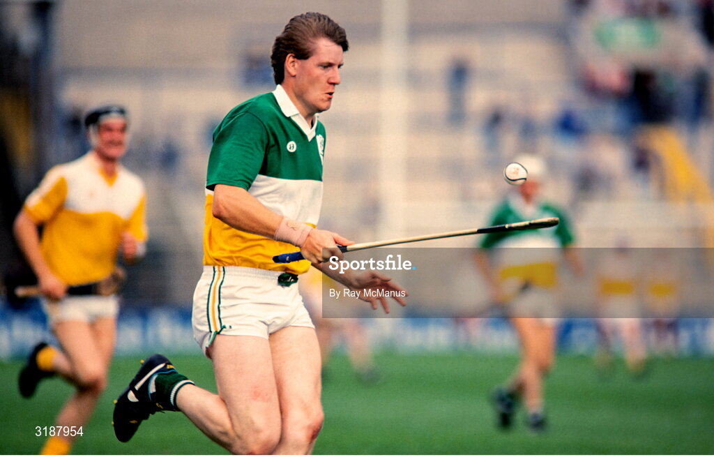 6 August 1989; Daithi Regan of Offaly in action during the All-Ireland Senior Hurling Championship Semi-Final match between Antrim and Offaly at Croke Park in Dublin. Photo by Ray McManus/Sportsfile
