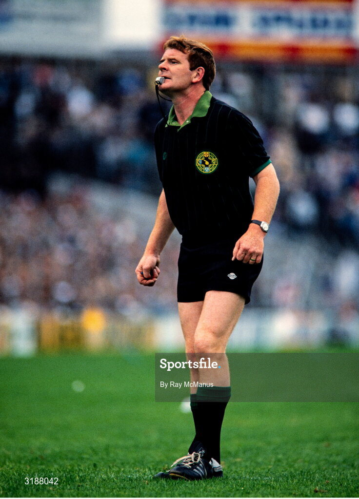 14 August 1988; Referee Seamus Prior during the All-Ireland Senior Football Championship Semi-Final match between Cork and Monaghan at Croke Park, Dublin. Photo by Ray McManus/Sportsfile