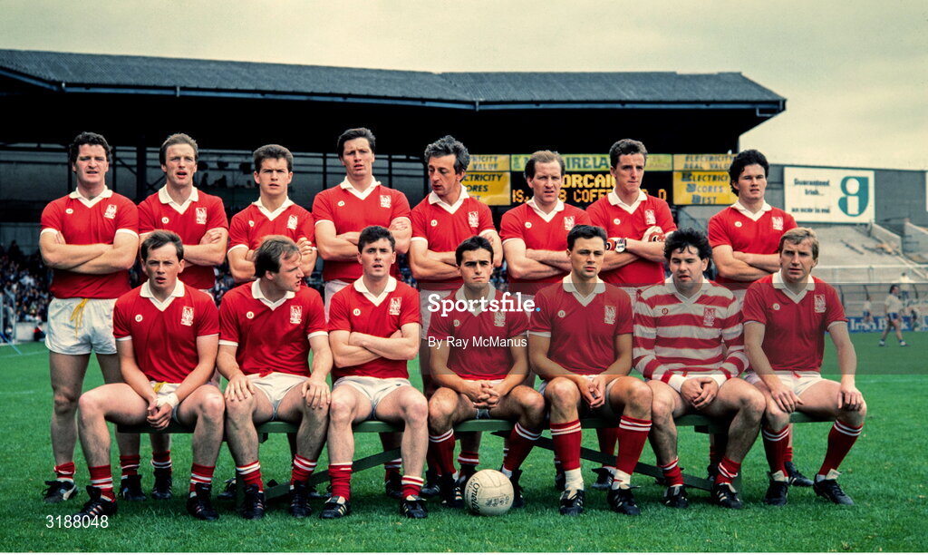 14 August 1988; Cork team, back, from left, Colman Corrigan, Larry Tompkins, Paul McGrath, Shay Fahy, Conor Counihan, Dave Barry, Barry Coffey and Denis Walsh, with, front, from left, Niall Cahalane, Teddy McCarthy, Tony Nation, Anthony Davis, Michael Maguire and Dinny Allen before the All-Ireland Senior Football Championship Semi-Final match between Cork and Monaghan at Croke Park, Dublin. Photo by Ray McManus/Sportsfile