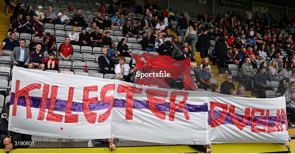 18 July 2025; Killester Donnycarney supporters before the Sports Direct Men’s FAI Cup second round match between Killester Donnycarney and Bohemians at Dalymount Park in Dublin. Photo by Seb Daly/Sportsfile