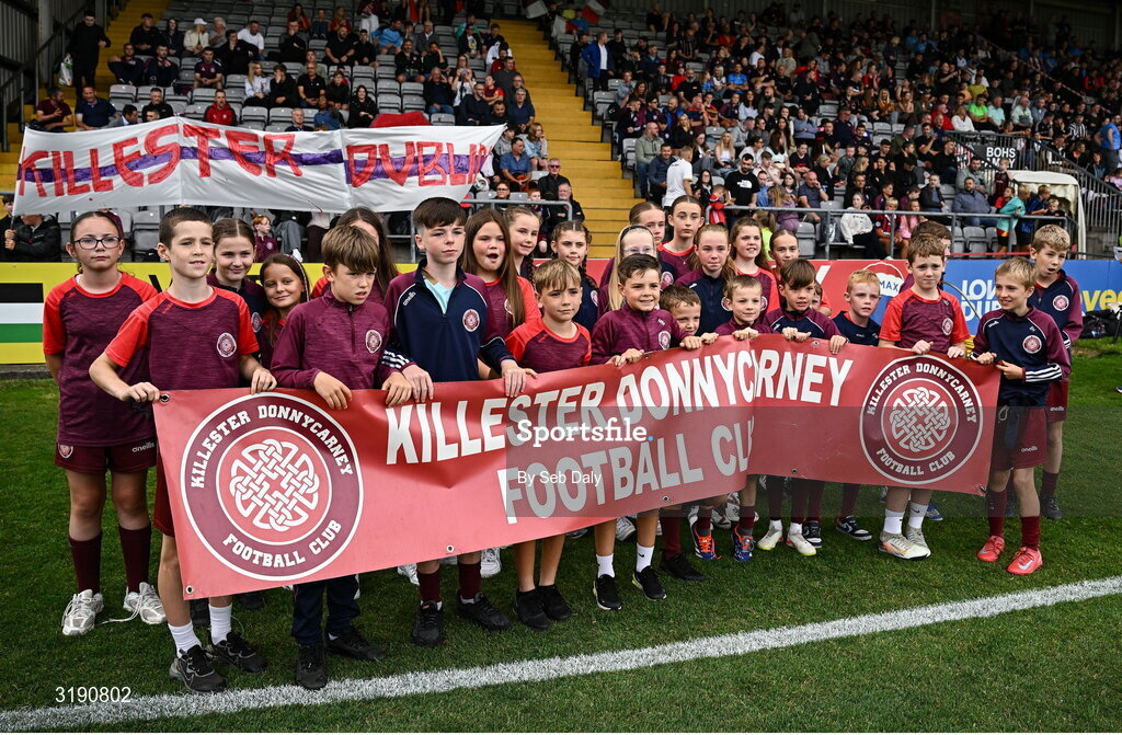 18 July 2025; Killester Donnycarney supporters before the Sports Direct Men’s FAI Cup second round match between Killester Donnycarney and Bohemians at Dalymount Park in Dublin. Photo by Seb Daly/Sportsfile