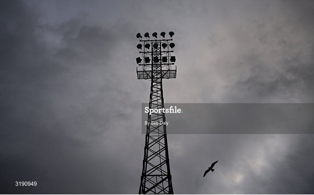 18 July 2025; A view of the floodlights during the second half of the Sports Direct Men’s FAI Cup second round match between Killester Donnycarney and Bohemians at Dalymount Park in Dublin. Photo by Seb Daly/Sportsfile