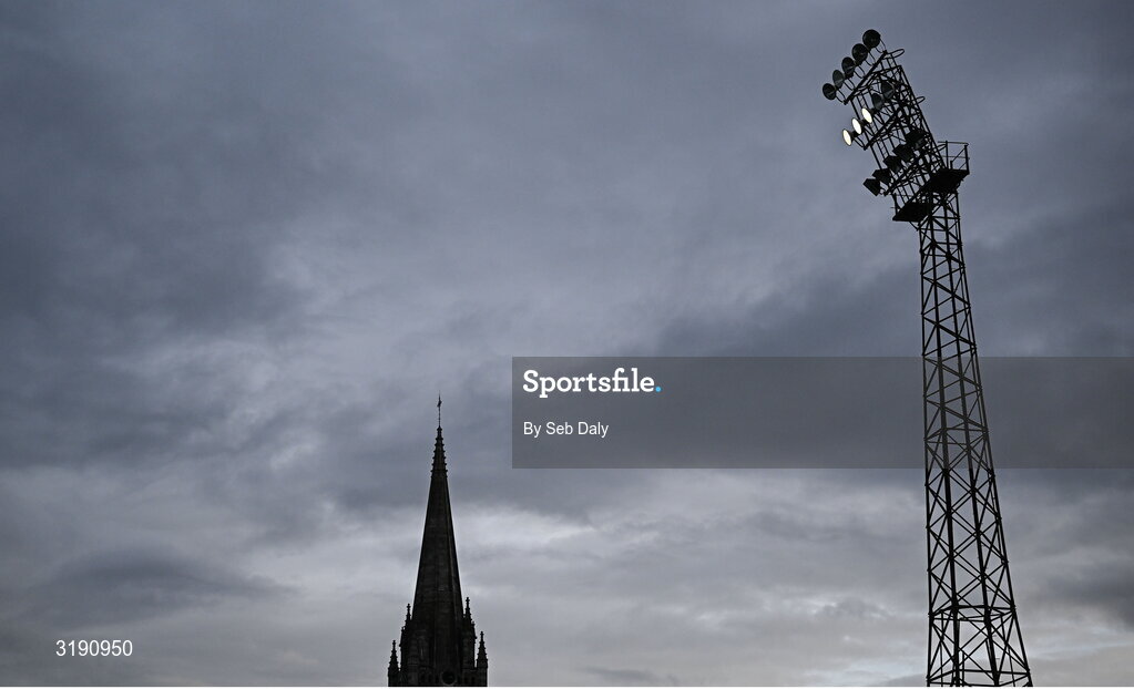 18 July 2025; A view of the floodlights during the second half of the Sports Direct Men’s FAI Cup second round match between Killester Donnycarney and Bohemians at Dalymount Park in Dublin. Photo by Seb Daly/Sportsfile