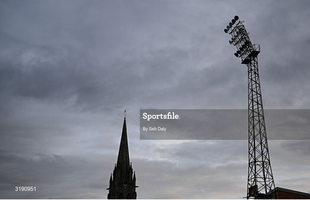 18 July 2025; A view of the floodlights during the second half of the Sports Direct Men’s FAI Cup second round match between Killester Donnycarney and Bohemians at Dalymount Park in Dublin. Photo by Seb Daly/Sportsfile