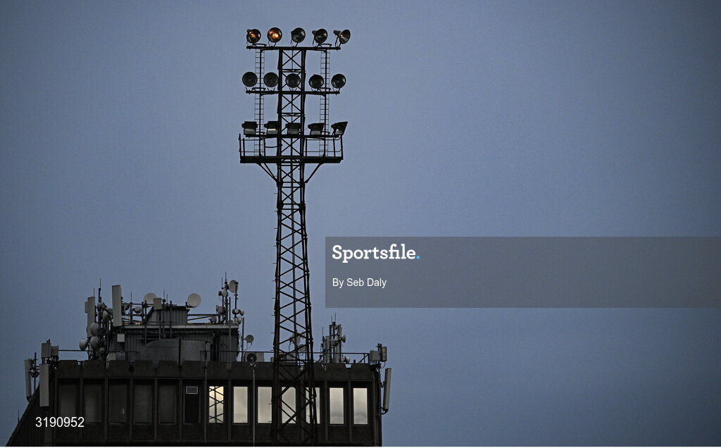 18 July 2025; A view of the floodlights during the second half of the Sports Direct Men’s FAI Cup second round match between Killester Donnycarney and Bohemians at Dalymount Park in Dublin. Photo by Seb Daly/Sportsfile