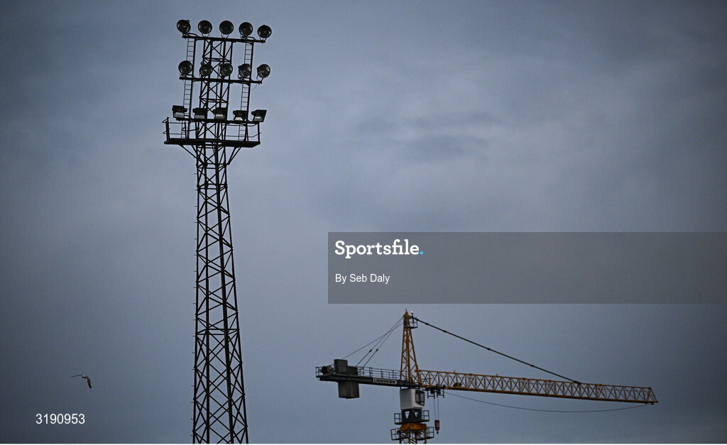 18 July 2025; A view of the floodlights during the second half of the Sports Direct Men’s FAI Cup second round match between Killester Donnycarney and Bohemians at Dalymount Park in Dublin. Photo by Seb Daly/Sportsfile