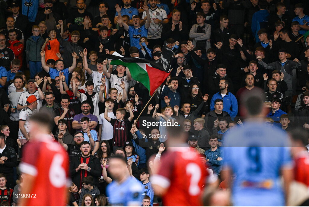 18 July 2025; Bohemians supporters during the Sports Direct Men’s FAI Cup second round match between Killester Donnycarney and Bohemians at Dalymount Park in Dublin. Photo by Seb Daly/Sportsfile