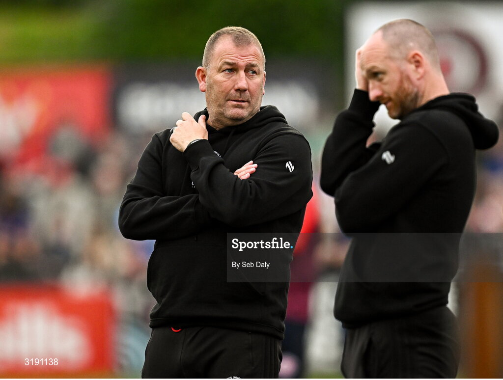 18 July 2025; Bohemians manager Alan Reynolds, left, and assistant manager Stephen O'Donnell during the Sports Direct Men’s FAI Cup second round match between Killester Donnycarney and Bohemians at Dalymount Park in Dublin. Photo by Seb Daly/Sportsfile