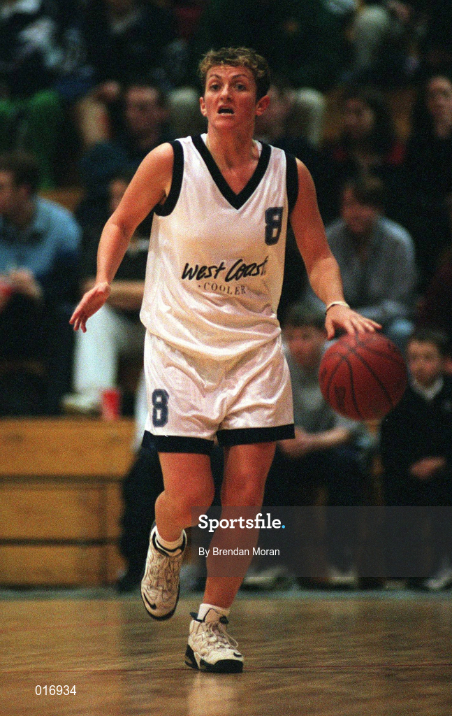24 January 1998; Angie McNally of Meteors during the Sprite Women's Senior National Cup Semi-Final between Snowcream Waterford Wildcats and Meteors at the National Basketball Arena in Tallaght, Dublin. Photo by Brendan Moran/Sportsfile