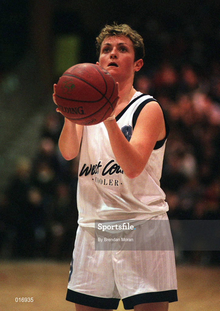24 January 1998; Angie McNally of Meteors during the Sprite Women's Senior National Cup Semi-Final between Snowcream Waterford Wildcats and Meteors at the National Basketball Arena in Tallaght, Dublin. Photo by Brendan Moran/Sportsfile