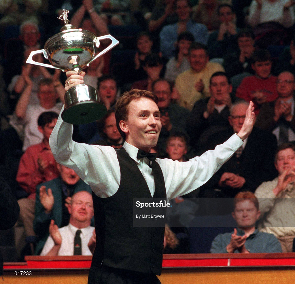 26 March 1998; Ken Doherty pictured with the Snooker World Cup ahead of the Benson and Hedges Irish Masters Snooker Quarter-Final between Ken Doherty and Fergal O'Brien at Goffs in Kill, Kildare. Photo by Matt Browne/Sportsfile