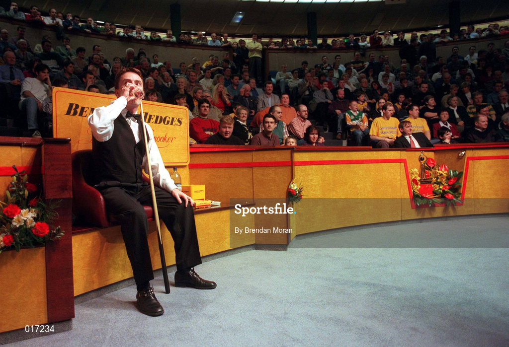26 March 1998; Ken Doherty takes a drink of water during the Benson and Hedges Irish Masters Snooker Quarter-Final between Ken Doherty and Fergal O'Brien at Goffs in Kill, Kildare. Photo by Brendan Moran/Sportsfile