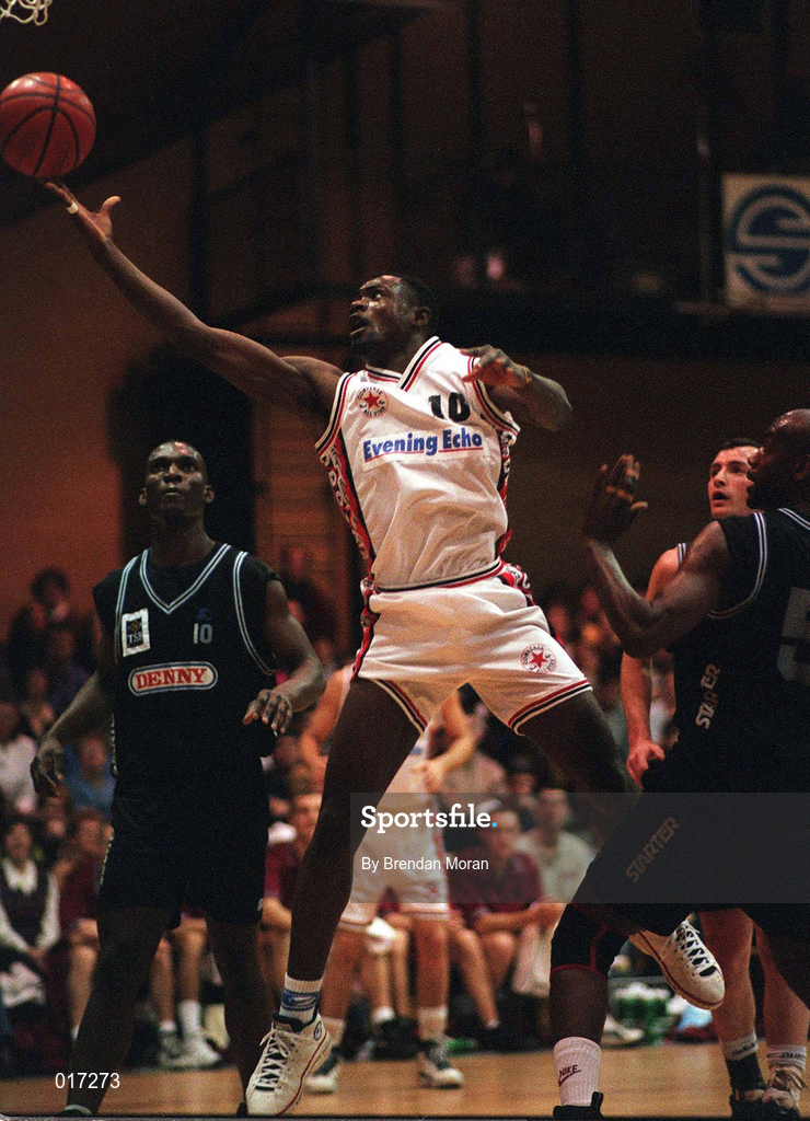 25 January 1998; Harold Joiner of Neptune makes a lay up during the Senior Men's Sprite National Cup Final between Denny Notre Dame and Neptune at the National Basketball Arena in Tallaght, Dublin. Photo By Brendan Moran/Sportsfile.