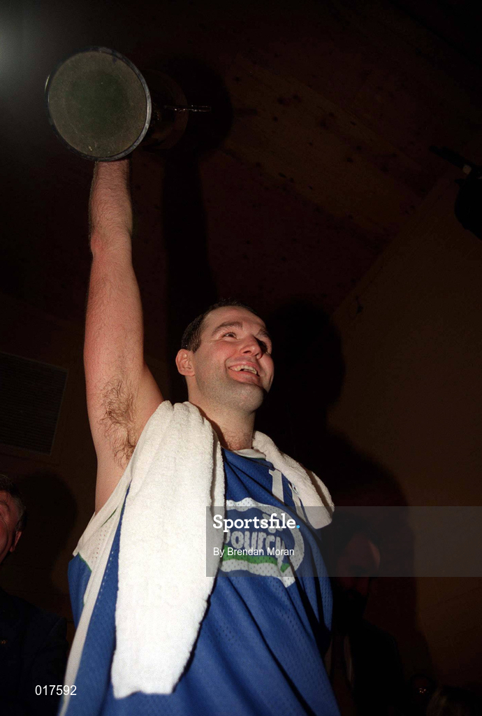 28 January 1996; Liam McHale of Chambourcy Ballina with the Cup following the Senior Men's National Cup Final between Chambourcy Ballina and Star of the Sea at the National Basketball Arena in Tallaght, Dublin. Photo By Brendan Moran/Sportsfile.