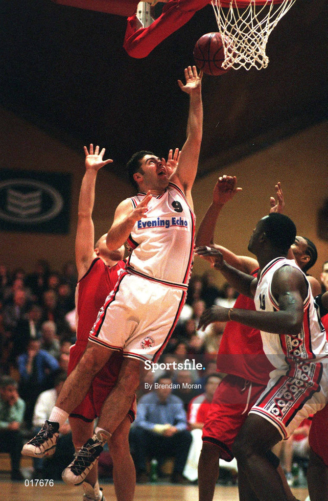 24 January 1998; Stephen McCarthy of Neptune goes up for a basket during the Senior Men's Sprite National Cup Semi-Final between Neptune and Tolka Rovers at the National Basketball Arena in Tallaght, Dublin. Photo by Brendan Moran/Sportsfile.