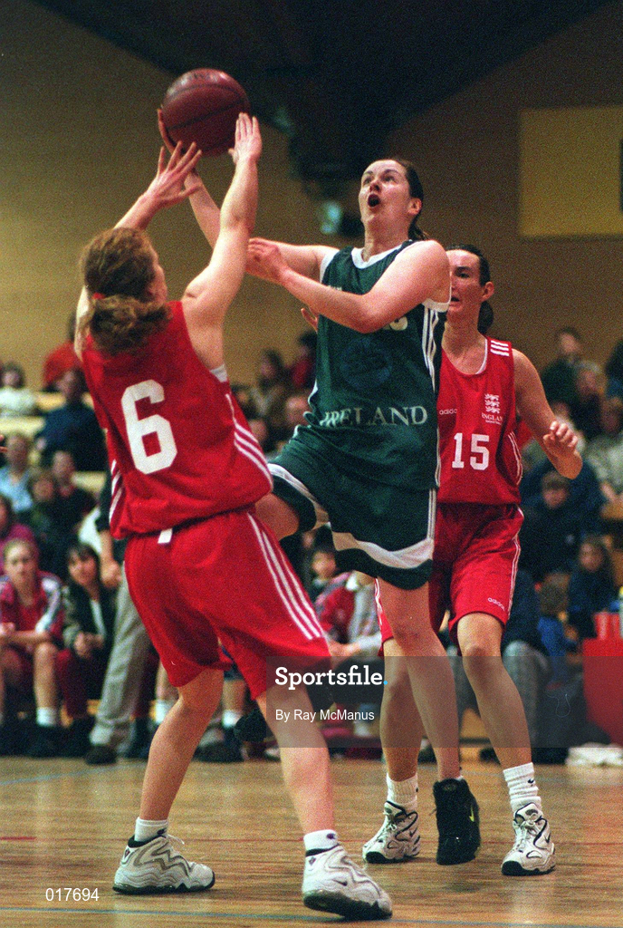 11 April 1998; Suzanne Maguire of Ireland during the Four Nations International Basketball match between Ireland and England at the National Basketball Arena in Tallaght, Dublin. Photo by Ray McManus/Sportsfile.