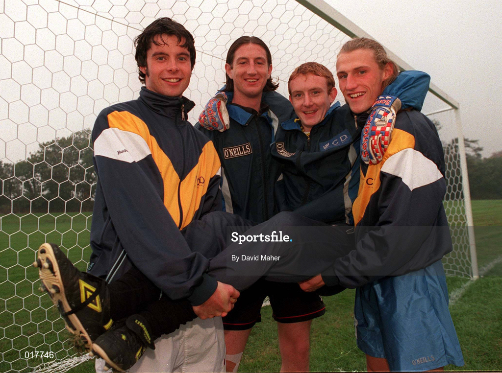 24 September 1998; UCD players from left, Alan Mahon, Clive Delaney, Barry Ryan and Robert Dunne and following UCD Training at Belfield in Dublin. Photo by David Maher/Sportsfile.