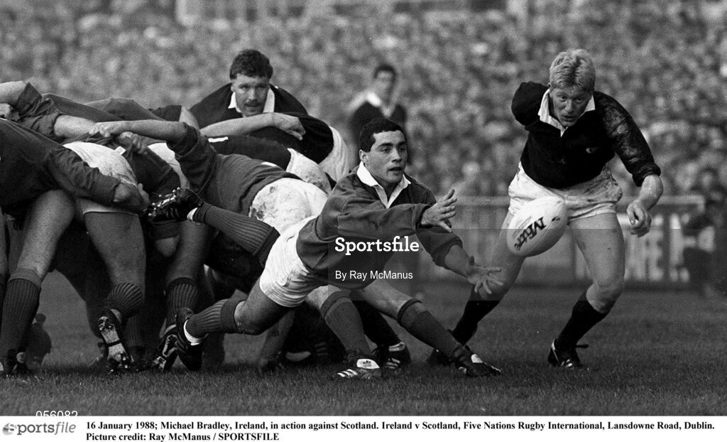 16 January 1988; Michael Bradley, Ireland, in action against Scotland. Ireland v Scotland, Five Nations Rugby International, Lansdowne Road, Dublin. Picture credit: Ray McManus / SPORTSFILE