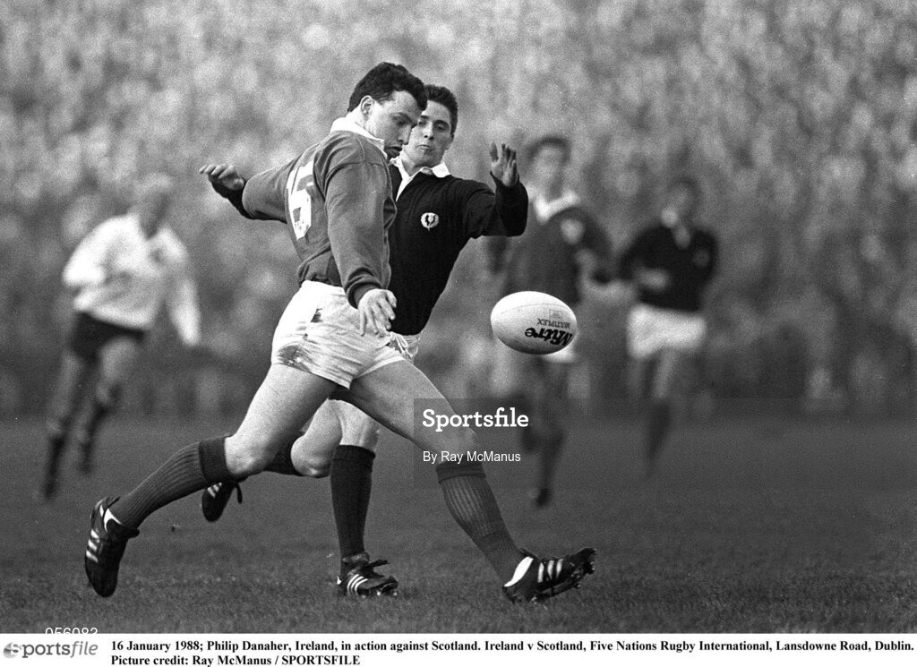 16 January 1988; Philip Danaher, Ireland, in action against Scotland. Ireland v Scotland, Five Nations Rugby International, Lansdowne Road, Dublin. Picture credit: Ray McManus / SPORTSFILE
