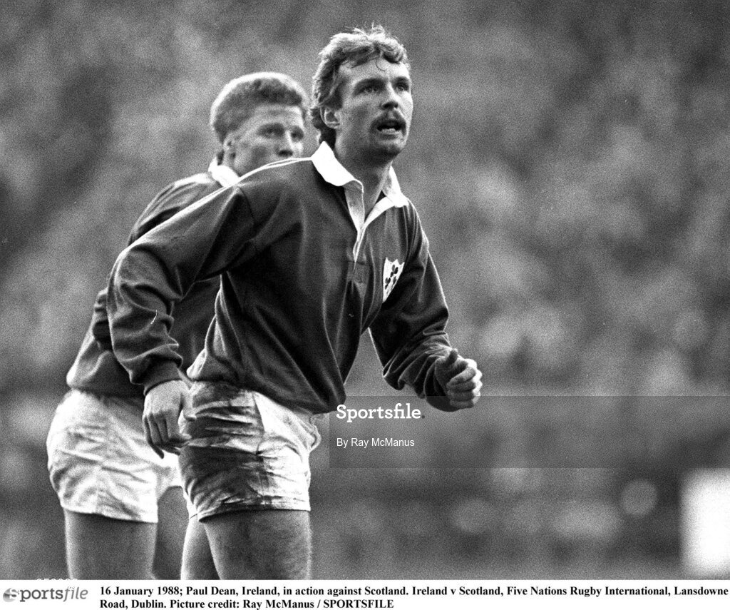 16 January 1988; Paul Dean, Ireland, in action against Scotland. Ireland v Scotland, Five Nations Rugby International, Lansdowne Road, Dublin. Picture credit: Ray McManus / SPORTSFILE