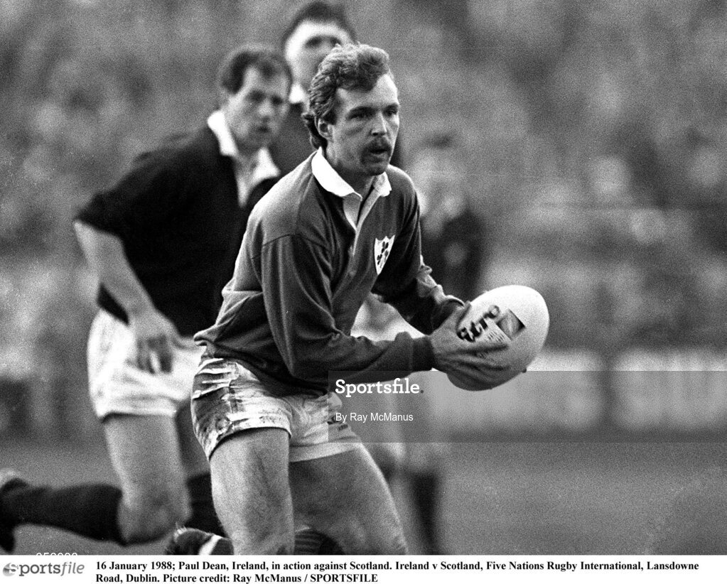 16 January 1988; Paul Dean, Ireland, in action against Scotland. Ireland v Scotland, Five Nations Rugby International, Lansdowne Road, Dublin. Picture credit: Ray McManus / SPORTSFILE